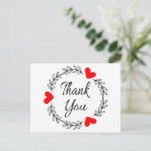Dank u Rode Hart Zwart Laurel Bladkrans Briefkaart (Staand voorkant)