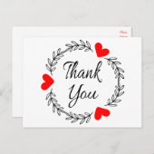 Dank u Rode Hart Zwart Laurel Bladkrans Briefkaart (Voorkant / Achterkant)