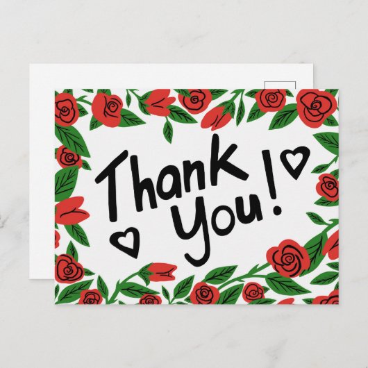 DANK U Rode Rozen Lijst Bloemen Custom Briefkaart (Voorkant / Achterkant)