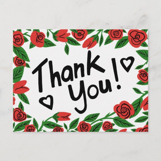 DANK U Rode Rozen Lijst Bloemen Custom Briefkaart (Voorkant)