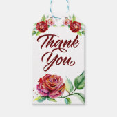 Dank u  Rode Rozen Waterverf Bloemen Cadeaulabel (Voorkant)