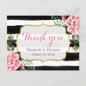 Dank u - Romantische Waterverf Floral Stripes Briefkaart (Voorkant)