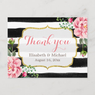 Dank u - Romantische Waterverf Floral Stripes Briefkaart