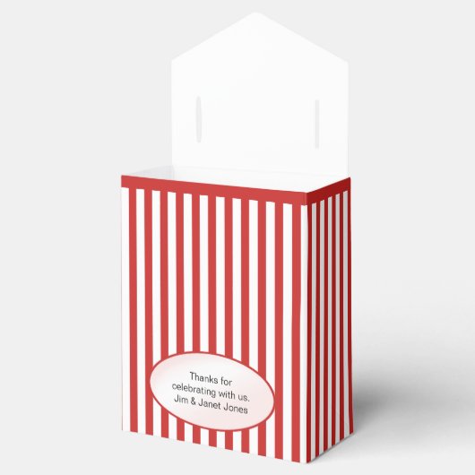 Dank u - Rood/wit Eenvoudige Strepen Patroon Bedankdoosjes (Geopend)
