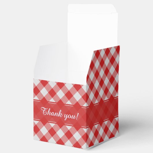"Dank u" rood/wit Gingham controleert patroon Bedankdoosjes (Geopend)