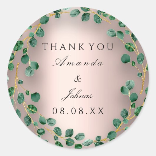Dank u Roos Blush Eucalyptus groen bruiloft Ronde Sticker (Voorkant)