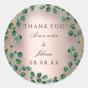 Dank u Roos Blush Eucalyptus groen bruiloft Ronde Sticker