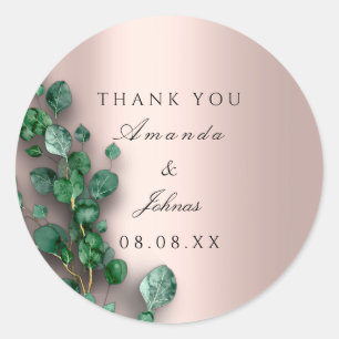 Dank u Roos Blush Eucalyptus Groene bruiloft Ronde Sticker