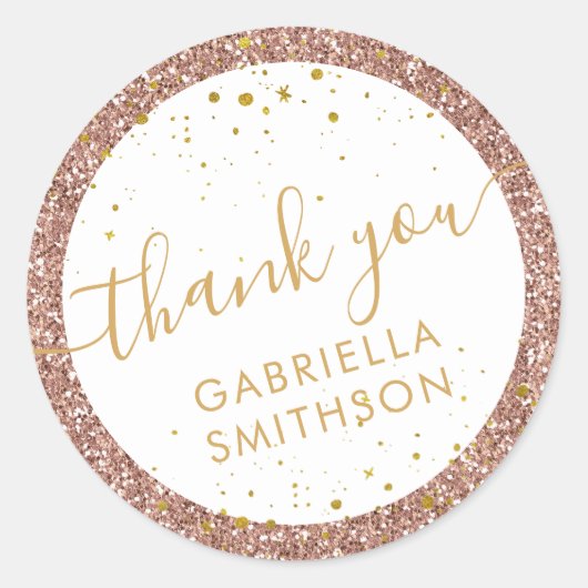 Dank u Roos Gold Blush Glitter Ronde Sticker (Voorkant)