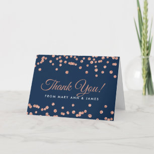 "Dank u" Roos Gold Faux Glitter Confetti Navy Bedankkaart