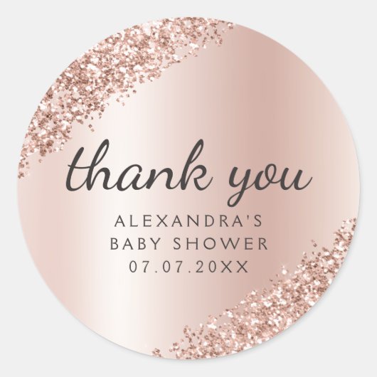 Dank u Roos Gold Glitter Girly Baby shower Ronde Sticker (Voorkant)