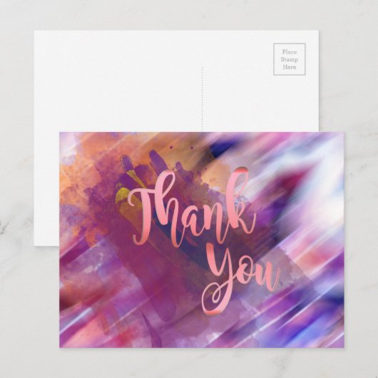 Dank u Roos Gold Pink Waterverf Glitter Briefkaart (Voorkant / Achterkant)