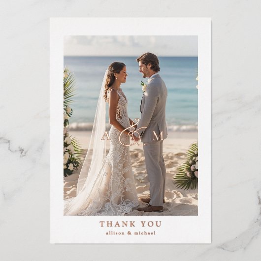 "Dank u" Roos-goud-Folie, minimaal, Folie Uitnodiging (Voorkant)