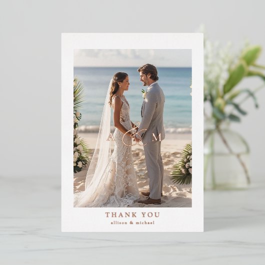 "Dank u" Roos-goud-Folie, minimaal, Folie Uitnodiging (Staand Voorkant)