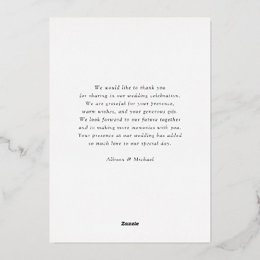 "Dank u" Roos-goud-Folie, minimaal, Folie Uitnodiging (Achterkant)