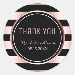 Dank u Roos Goud Zwart Strepen Modern Bruiloft Ronde Sticker