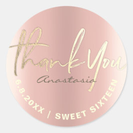 Dank u Roos Gouden Faux Folie Custom Ronde Sticker