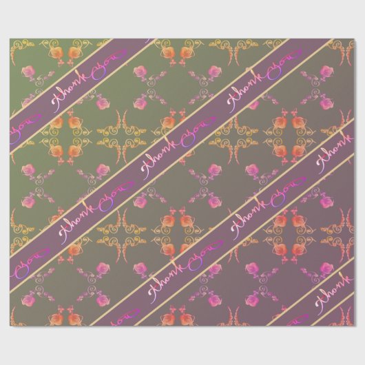 "Dank u" Roos Harten op plum Cadeaupapier (Vlak)