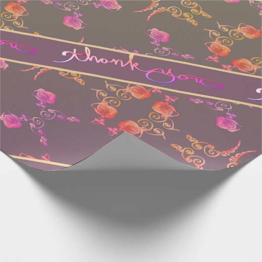 "Dank u" Roos Harten op plum Cadeaupapier (Hoek)