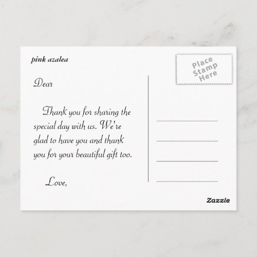 Dank u, roze azalea bloemen, 杜 花 briefkaart (Achterkant)