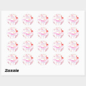 Dank u Roze Baby Dinasaur Kids Verjaardagsfeestje Ronde Sticker (Vel)