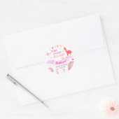 Dank u Roze Baby Dinasaur Kids Verjaardagsfeestje Ronde Sticker (Envelop)