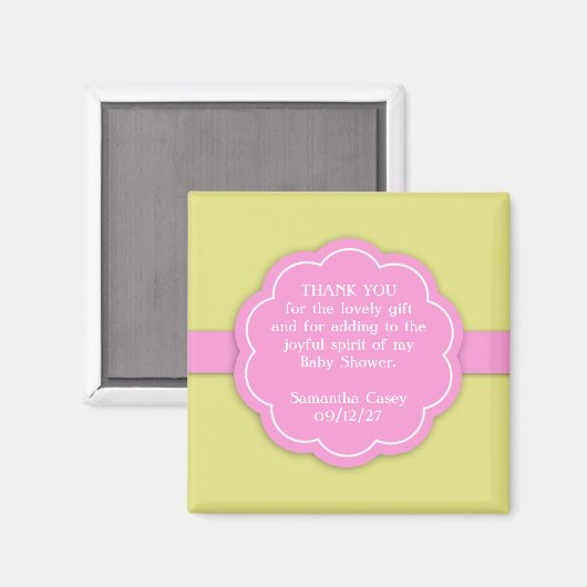 Dank u Roze Baby shower Favor Magnet (Voorkant / Achterkant)