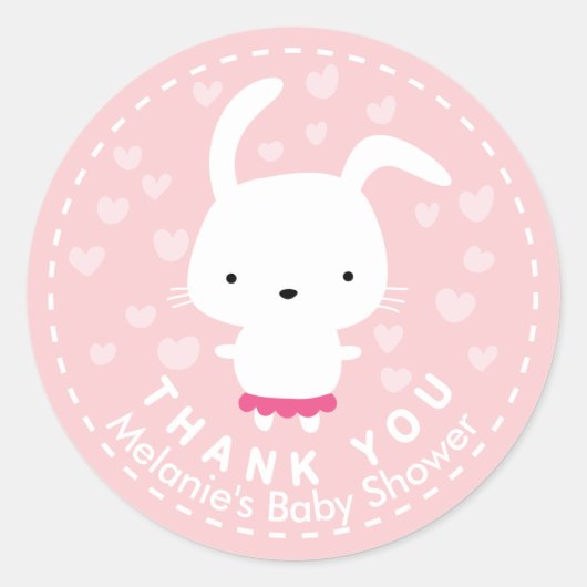 Dank u roze Baby shower Kawaii Bunny Sticker (Voorkant)