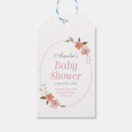 Dank u Roze Baby shower met Delicate Bloemen Cadeaulabel