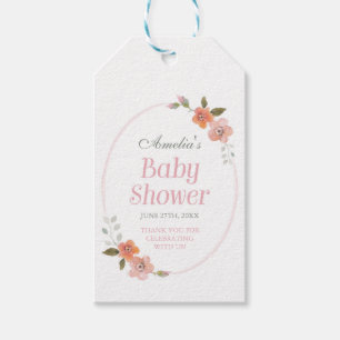 Dank u Roze Baby shower met Delicate Floral Cadeaulabel