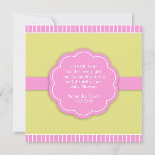 Dank u roze Baby shower platte Kaart (Achterkant)