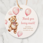 Dank u Roze Ballon Meisje Teddy Bear Bedankjes Labels (Voorkant)
