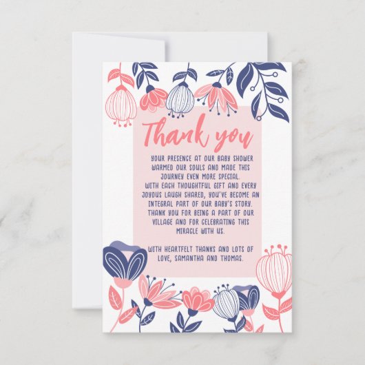 Dank u Roze Blauw Bloemen Botanisch Baby shower Bedankkaart (Voorkant)