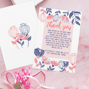 Dank u Roze Blauw Bloemen Botanisch Baby shower Bedankkaart