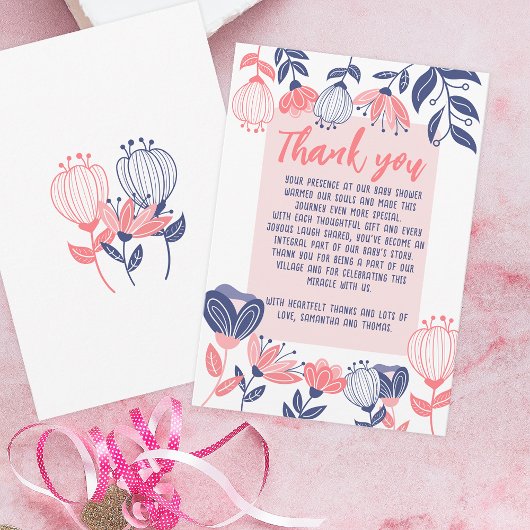 Dank u Roze Blauw Bloemen Botanisch Baby shower Bedankkaart
