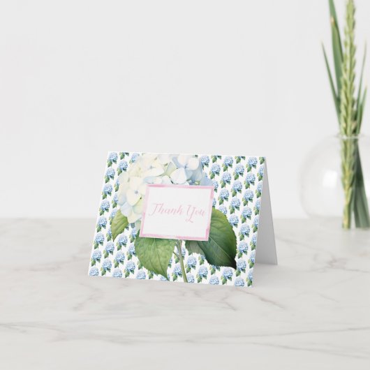Dank u Roze Blauwe Hydrangea Gevouwen Kaart (Voorkant)