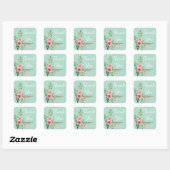 Dank u Roze Bloemen Waterverf Mint Vierkante Sticker (Vel)