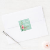 Dank u Roze Bloemen Waterverf Mint Vierkante Sticker (Envelop)
