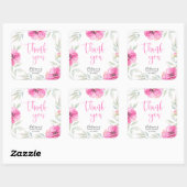 Dank U Roze Bloemenschildering Bruiloft Vierkante Sticker (Vel)