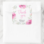 Dank U Roze Bloemenschildering Bruiloft Vierkante Sticker (Tas)