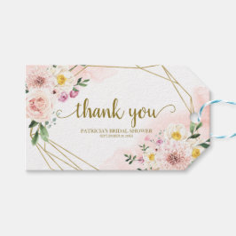 Dank u - Roze Blush Bloemen Goud Geometrische Favo Cadeaulabel