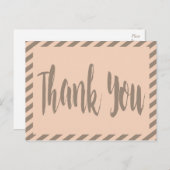 Dank u roze en grijs bruine strepen briefkaart (Voorkant / Achterkant)