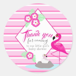 Dank u roze flamingo baby shower stickers