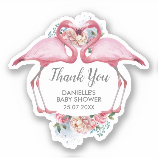 Dank u Roze Flamingo Floral Sticker (Voorkant)