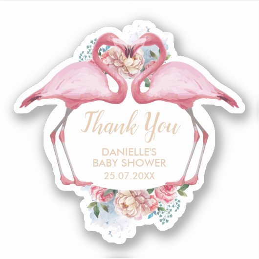 Dank u Roze Flamingo Floral Sticker (Voorkant)