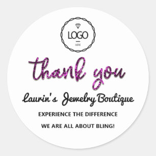 Dank u Roze Glitter Script Naam Logo White Ronde Sticker