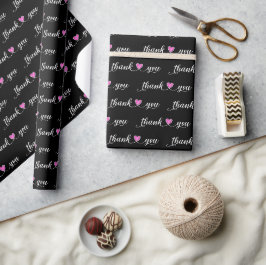 Dank u roze harten op zwart cadeaupapier