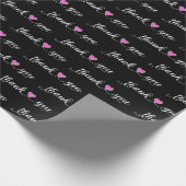 Dank u roze harten op zwart cadeaupapier (Hoek)