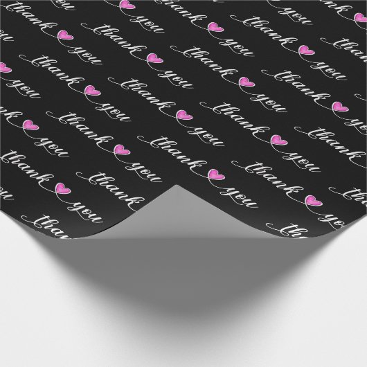Dank u roze harten op zwart cadeaupapier (Hoek)
