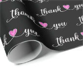 Dank u roze harten op zwart cadeaupapier (Rol Hoek)